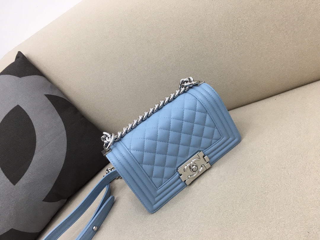 Lambskin Small Boy Handbag Flap Bag A67085 Sky Blue